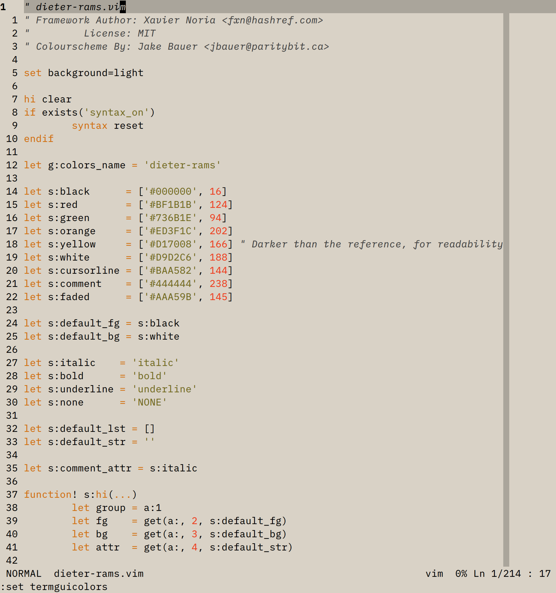 Dieter Rams Vim color scheme